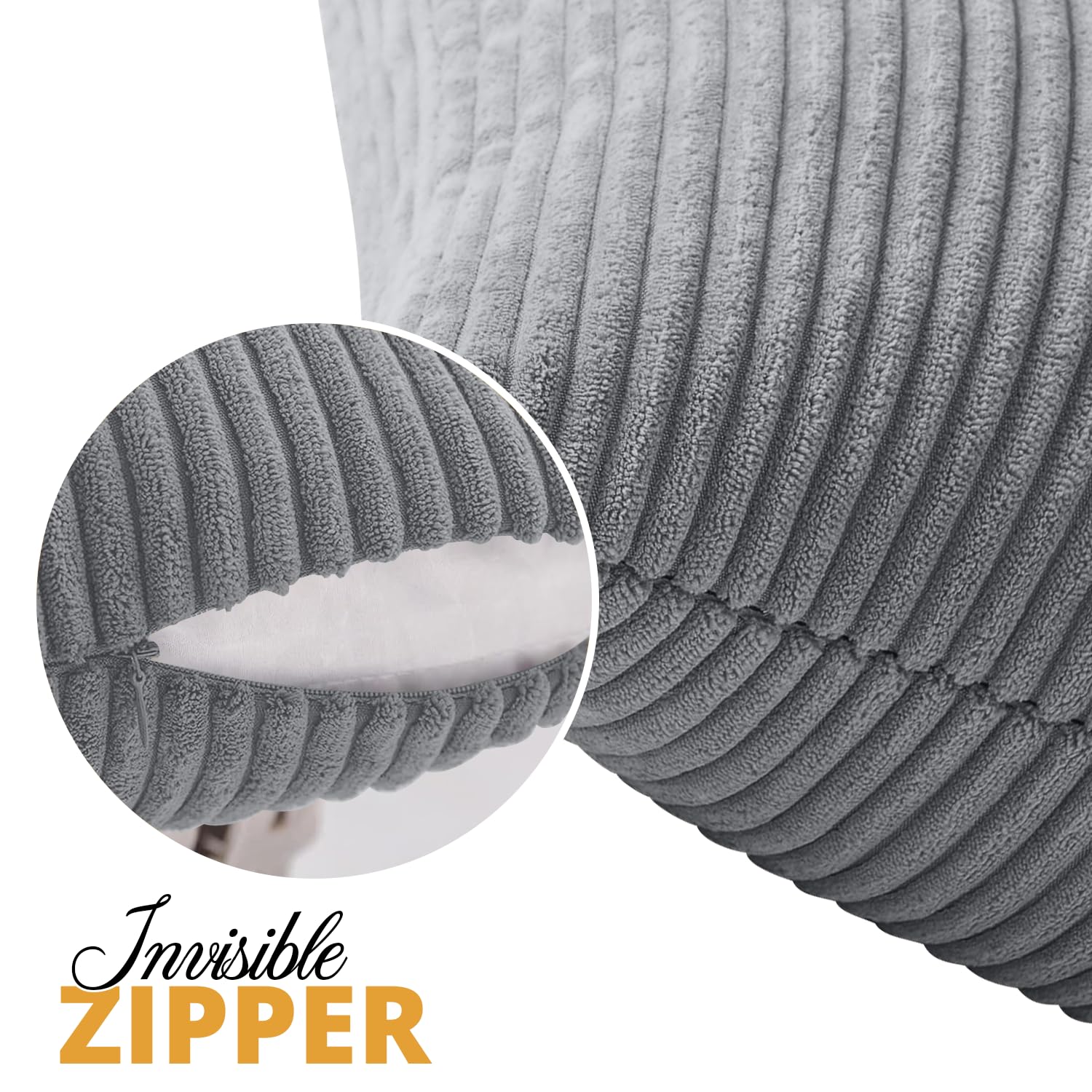 Hafaa Cushion Covers 45 x 45 cm Pack of 2 Silver Cushions Decorative Stripe Throw Pillow Cases Soft & Fluffy with Invisible Zipper for Living Room Bed and Couch (18x18 Inch) - Image 2