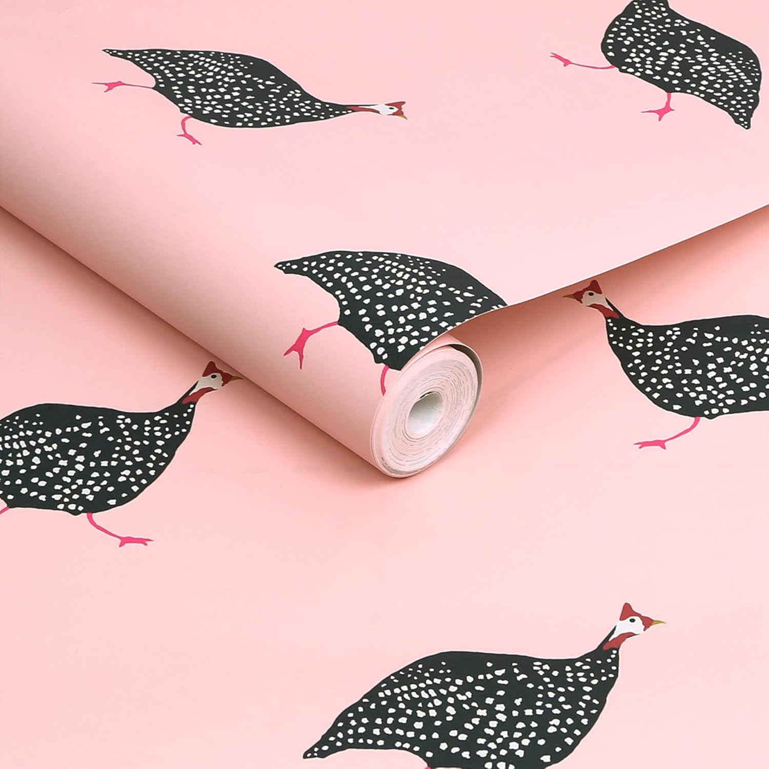 Joules Guinea Fowl Blush Pink Wallpaper