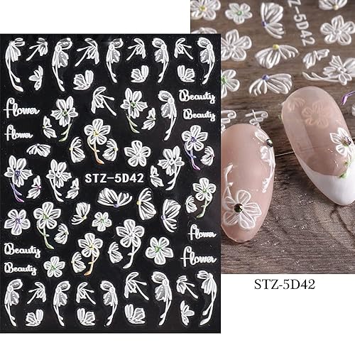 Miniatura 4 de Calcomanías de arte de uñas de flores de primavera en relieve 3D, 4 hojas 5D, pegatinas autoadhesivas para uñas, flores de cerezo rosa, suministros