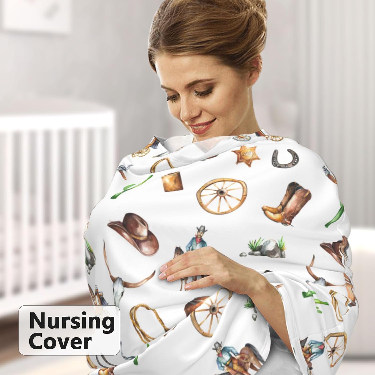 Western Carseat Covers Baby, Winter Carseat Cover for Baby, Minky Baby Car Seat Cover for Boy & Girl, Peekaboo Opening Car Seat Canopy for Newborn, Cowboy Multi Use Mom Nursing Cover