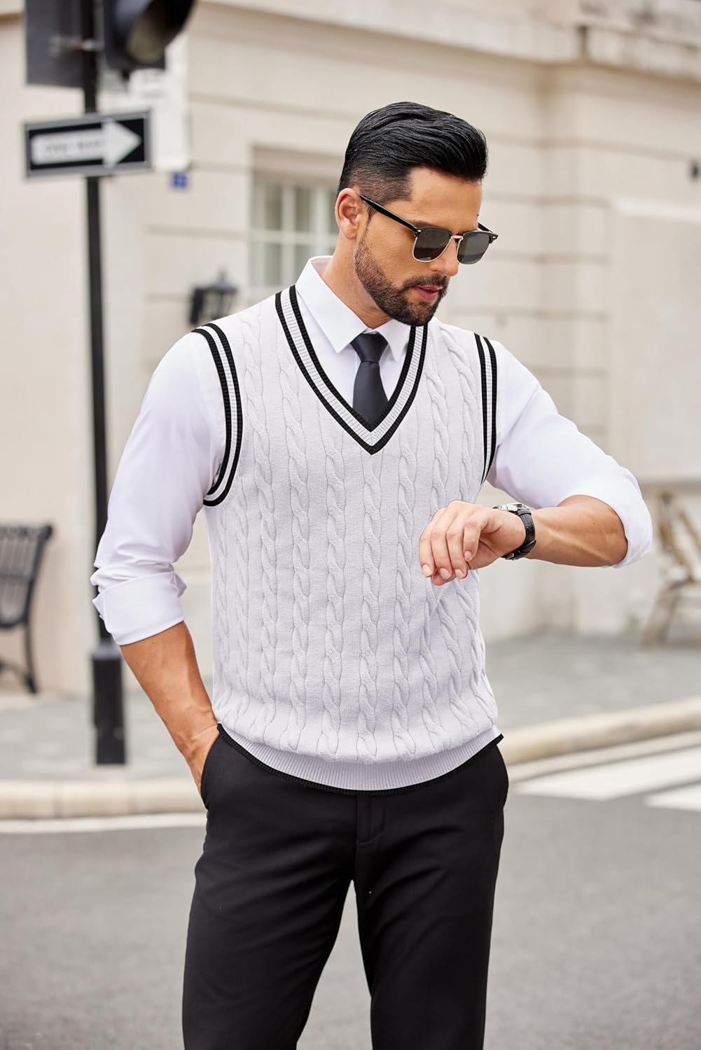 COOFANDY Sweater Vest for Men Regular Fit V Neck Sleeveless Knitted Pullovers Sweater - Image 3