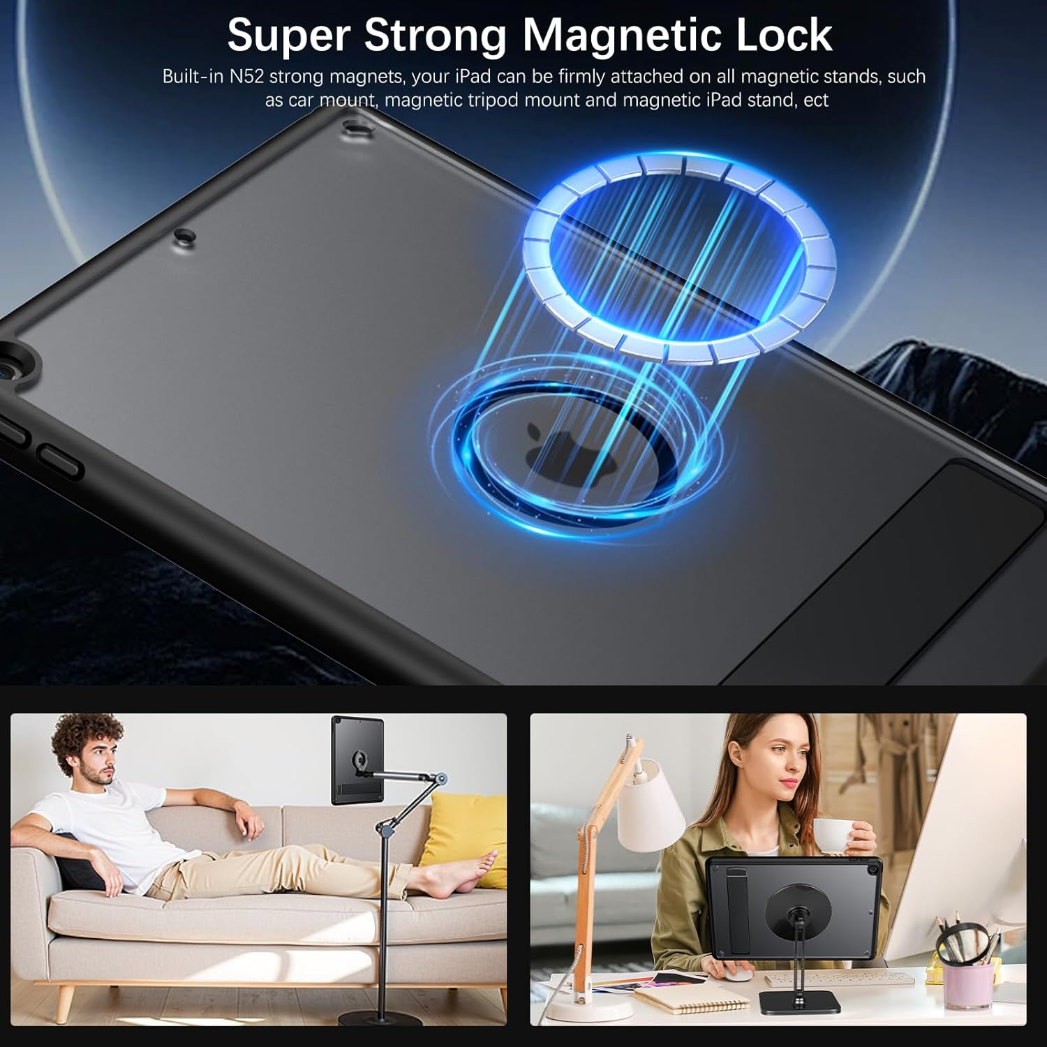 Telaso for iPad 6th/5th Generation 9.7 Inch 2018/2017 Magnetic Case with Invisible Portrait/Landscape Stand Translucent Matte Back Soft TPU Bumper Protective Cover Apple iPad 9.7" 6th/5th Gen, Black - Image 2