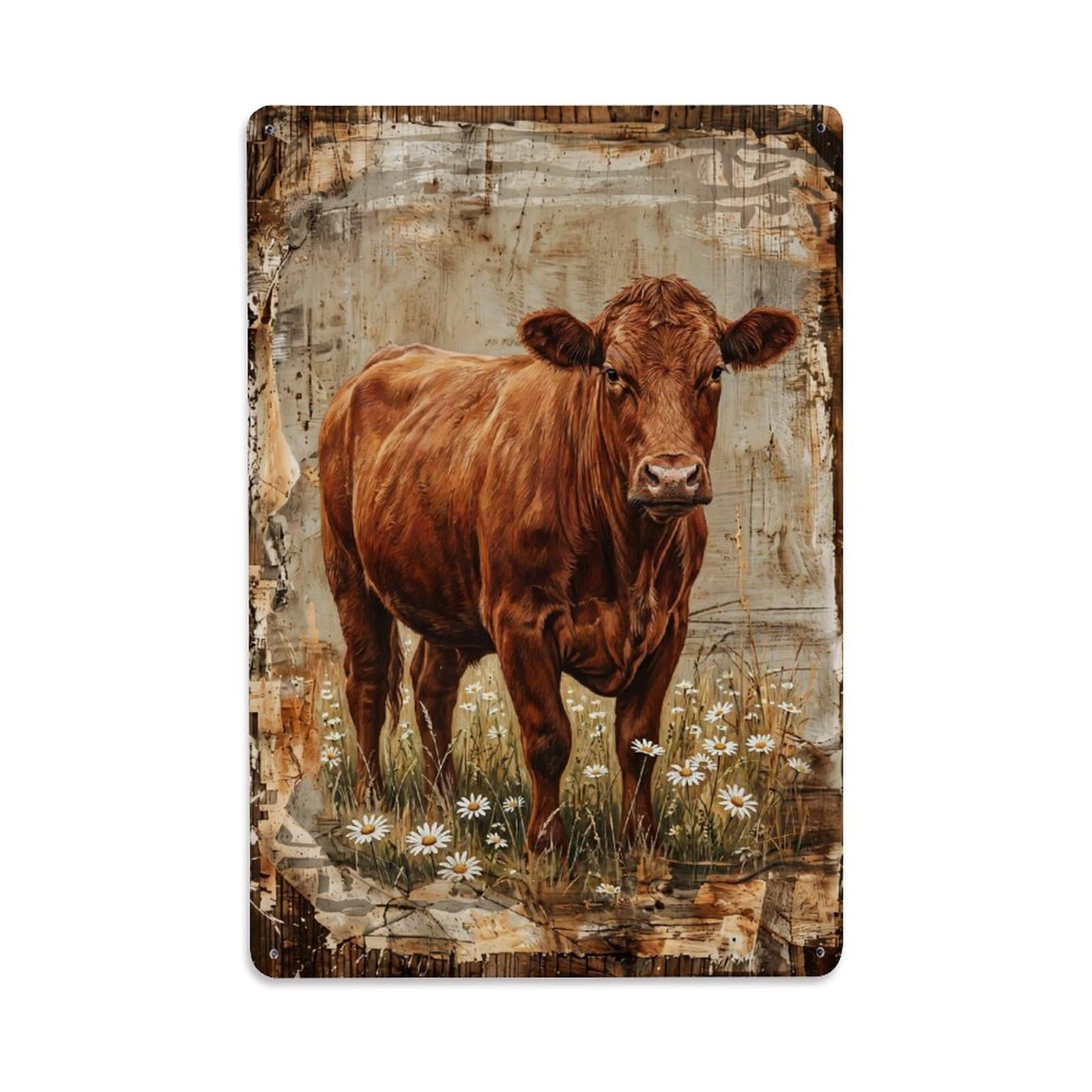 Red Cow Farm Dairy Cattle Meadow Vintage Metal Tin Sign Plaque Wall Decor for Cafe, Club, Garden Metal Poster 8x12Inch