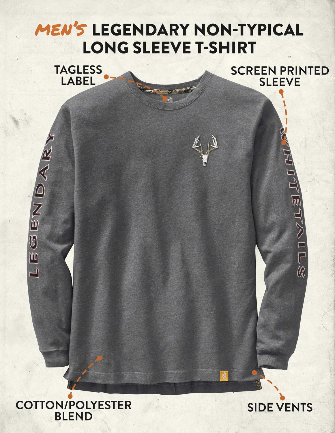 Legendary Whitetails Męski t-shirt z długim rękawem wykonany w 100% z grubej bawełny, dekatyzowany, z nadrukiem