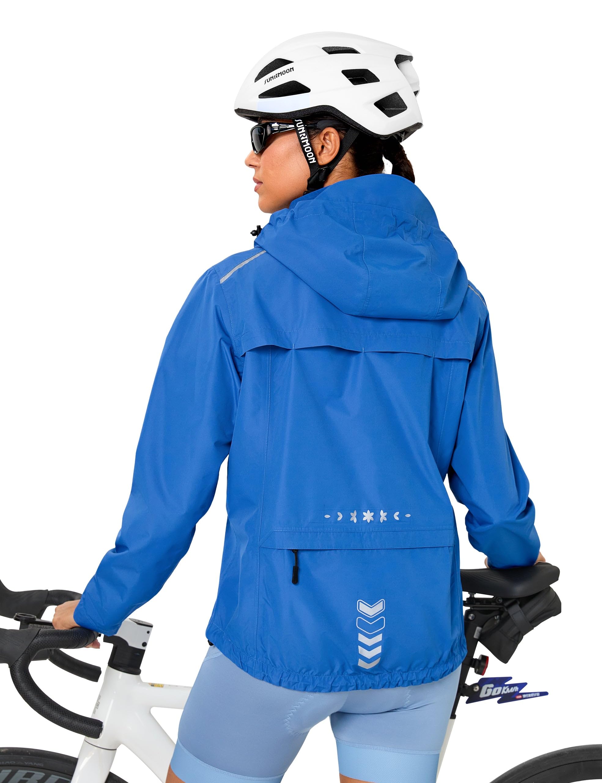 FitsT4 Sports Womens Rain Jacket Lightweight Waterproof Windbreaker Packable Running Reflective Cycling Jackets with Hood Blue Size M