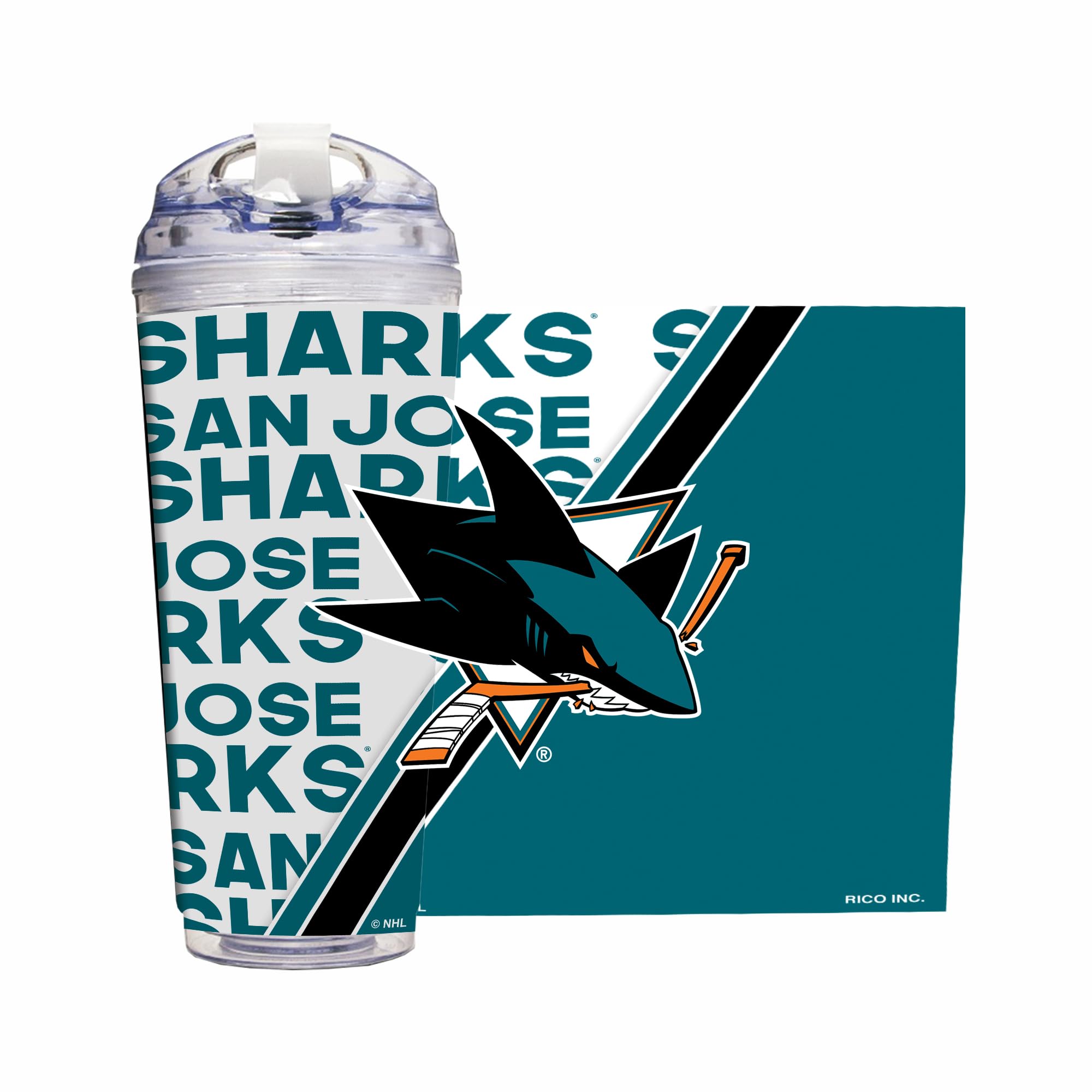 Gobelet San Jose Sharks Rico Industries en acrylique double paroi avec paille 710ml