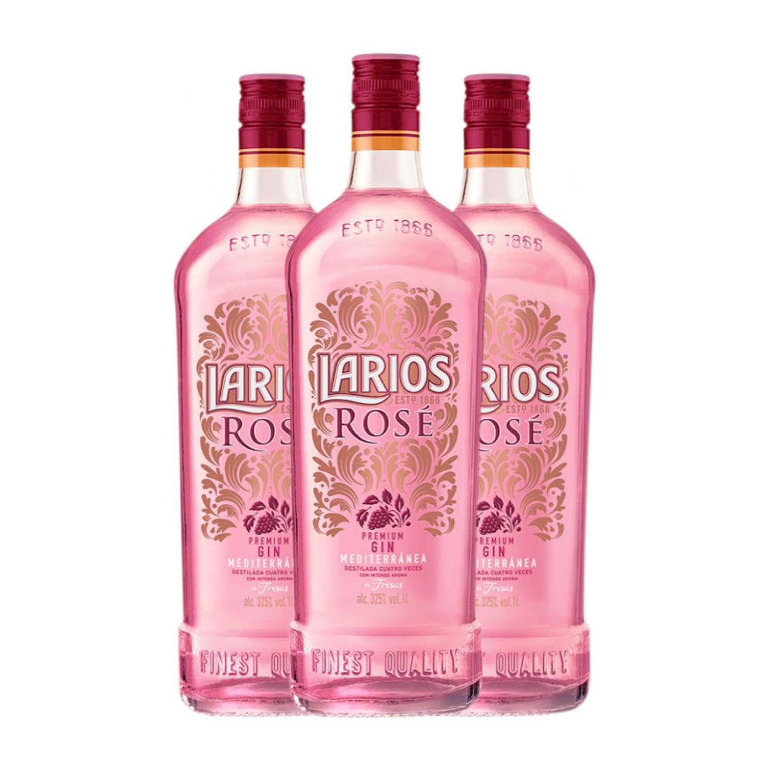 Ginebra Larios Rosé Botella Misil 1 L (Caja de 3 Botella Misil de 1 L)