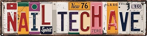 Nail Tech Ave Metal Sign 4x16in Vintage Street Plaque for