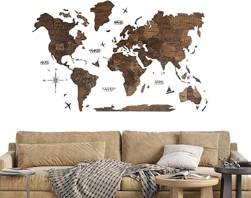 Miniatura 13 de Decoración para el hogar, mapa del mundo de madera 3D, arte para pared, decoración de pared grande - mapa de viaje del mundo (M L XL) idea de regalo