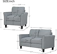 Vista 2 de Harper&Bright Designs - Juego de sofá tapizado de tela de lino para sala de estar (sofá biplaza + asiento individual, gris)