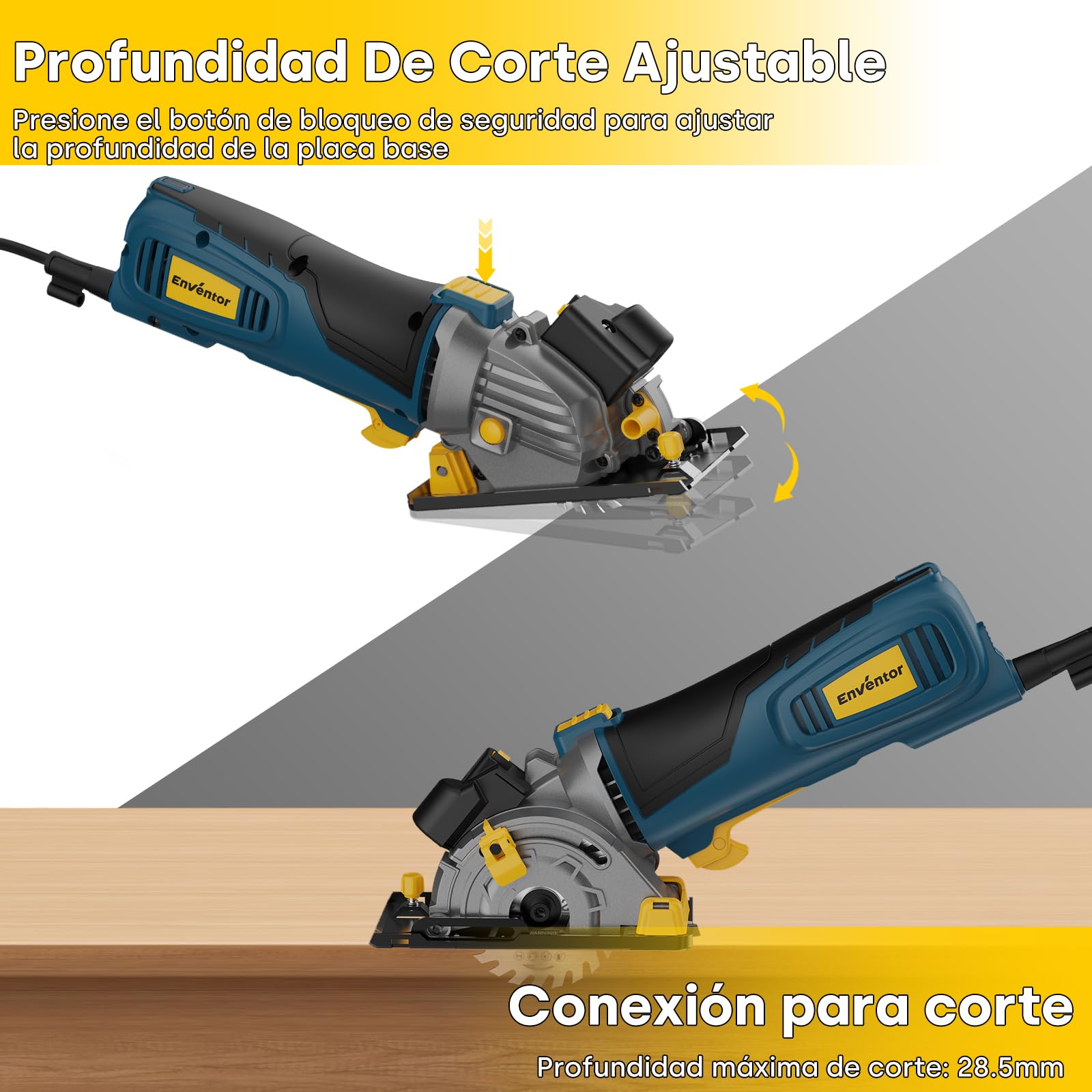 Enventor Mini Sierra Circular con Láser, 600W, 3 Hojas de Sierra(89mm) | 5500RPM, Manejo con una Sola Mano, para Madera, Azulejos, Plástico y Metal finos