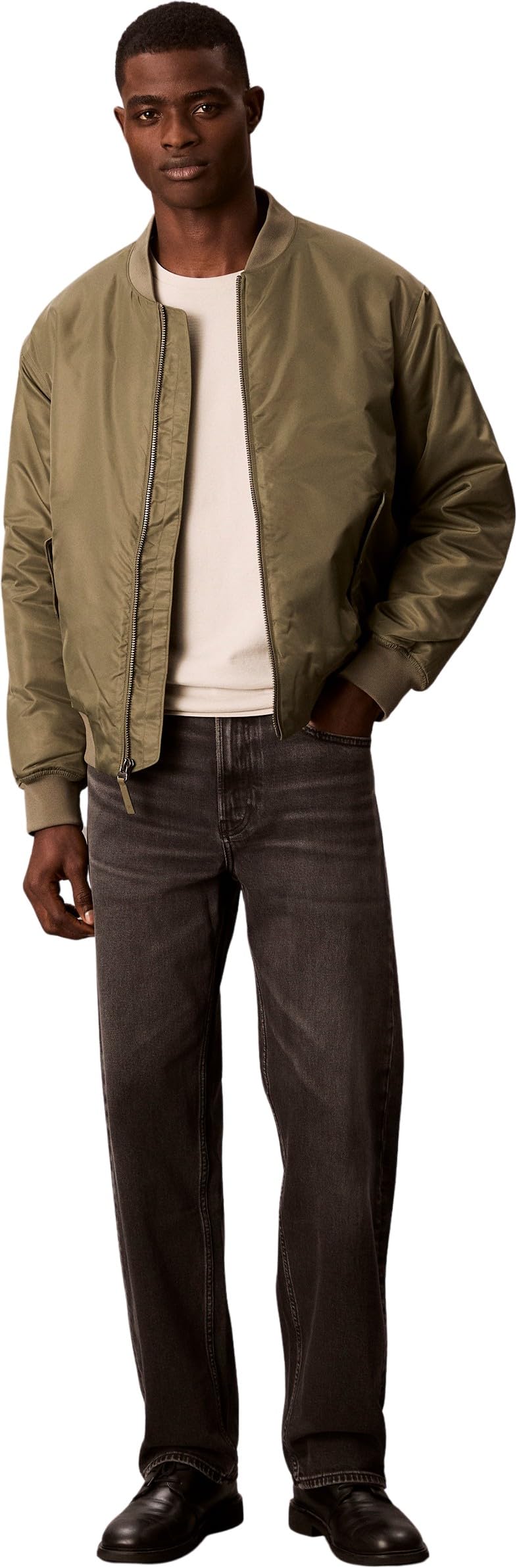 Calvin Klein Jeans Kurtka męska LS NYLON BOMBER LV04RC526G, beżowa (Dusty Olive), L, Beżowy (Dusty Olive), L