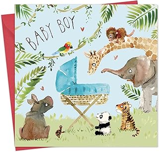 Twizler New Baby Boy Card Jungle Animals – New Baby Card Boy – Card New Baby Boy – New Baby Congratulations Boy – Congratulations Baby Boy Card – New Baby Boy Gifts Card – New Baby Card Boy