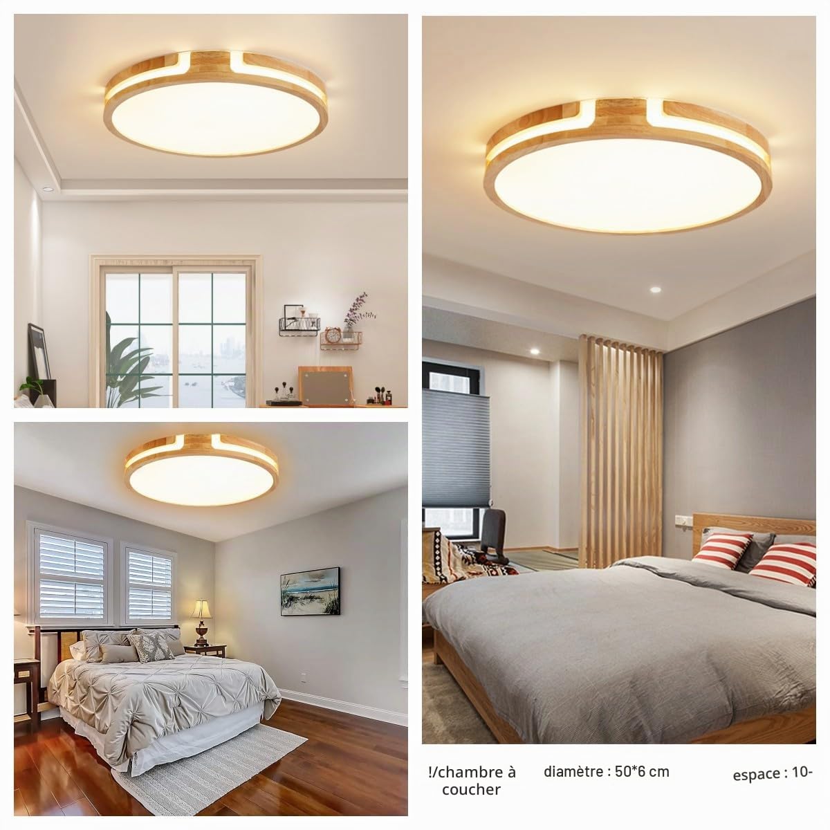 Plafonnier Bois,Dimmable 3000K-6000K 24W Luminaire Plafonnier Bois,Pour Chambre,Salon,Cuisine,Salle à Manger,Couloir,Maison,Bureau, D'Enfant Ø40cm