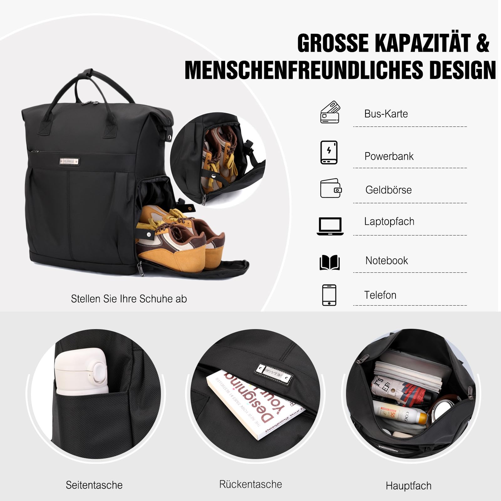 FANDARE 35L Laptop-Trolleys Herren Damen Einkaufstrolley klappbar Rollerrucksack Business Wandlungsrucksack Reiserucksack mit Rollen Trolley-Rucksack Rollen Handgepäck Rolling Aaktenkoffer Blau