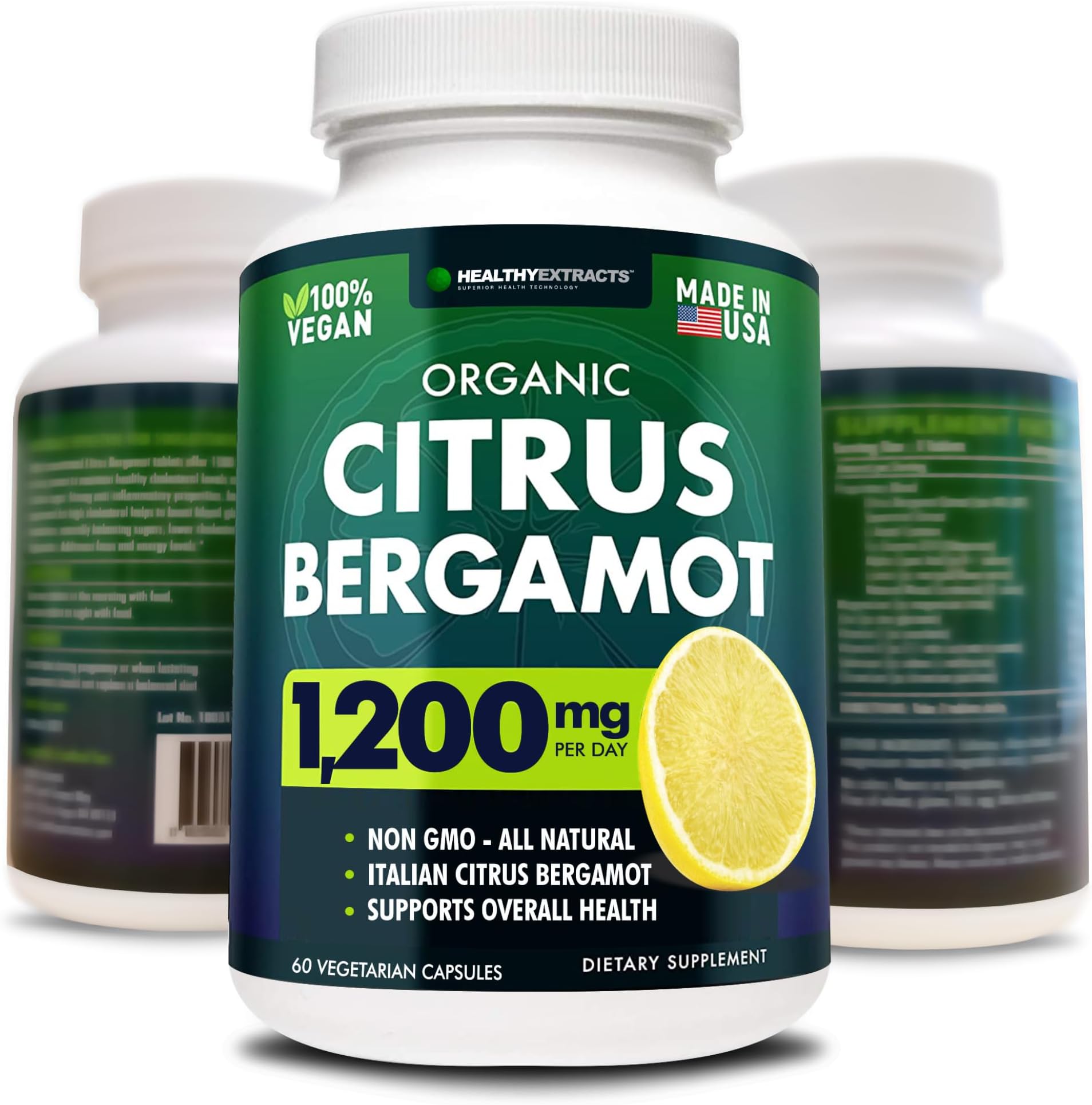 Citrus Bergamot 1200mg 90 tablets - Natural Supplement with Pure High Potency Bergamot Extract, Supports Healthy Normal Heart & Cardiovascular Health
