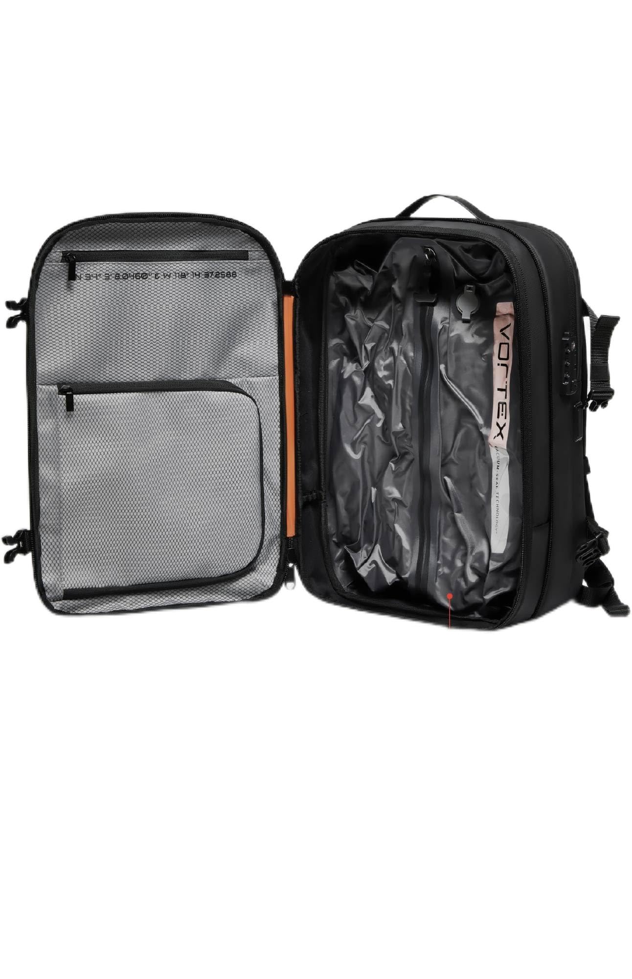 Vortex Vacuum Seal Travel Backpack 60L Expandable Air Compression System Water Resistant TSA Lock Carry-On Suitcase Luggage Gray AERO OG - Air Pump Included