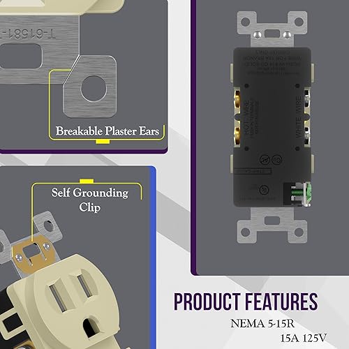 Miniatura 60 de ENERLITES Elite Series Duplex Receptacle with Screwless Wall Plate, Residential Grade Duplex Outlet, Tamper-Resistant, Grounding, 15A 125V, UL Silver