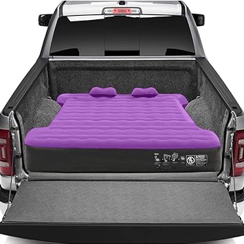 Short Truck Beds Inflatable Air Mattress for Outdoor with Pump & Carry Bag | 5.5ft to 5.8ft Truck Box | Durable and Waterproof | F150 | Silverado | Sierra| Ram | Cheyenne |Titan |Tundra -Purple