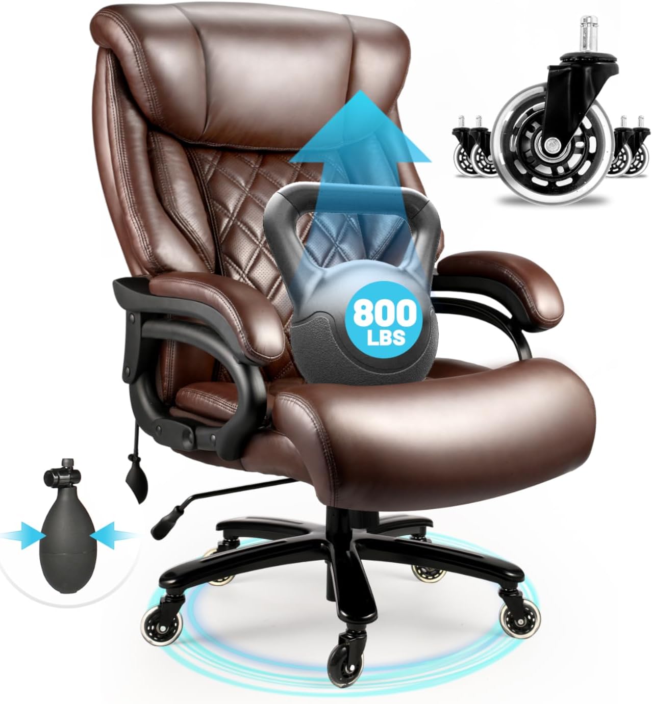 800lbs Executive Chairs, Executive Office Chairs for Big and Tall with Adjustable Lumbar Support, Office Chair for Heavy People, Leather Desk Chairs with Quiet Rubber Wheel and Extra Wide seat