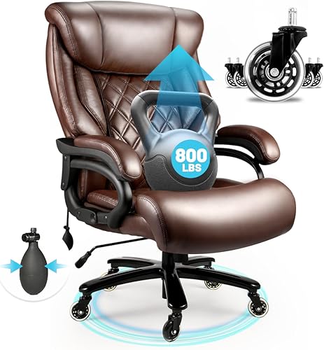 Sillas de oficina ejecutivas de 800 libras, silla de escritorio grande y alta con soporte lumbar ajustable, silla de oficina para personas pesadas,