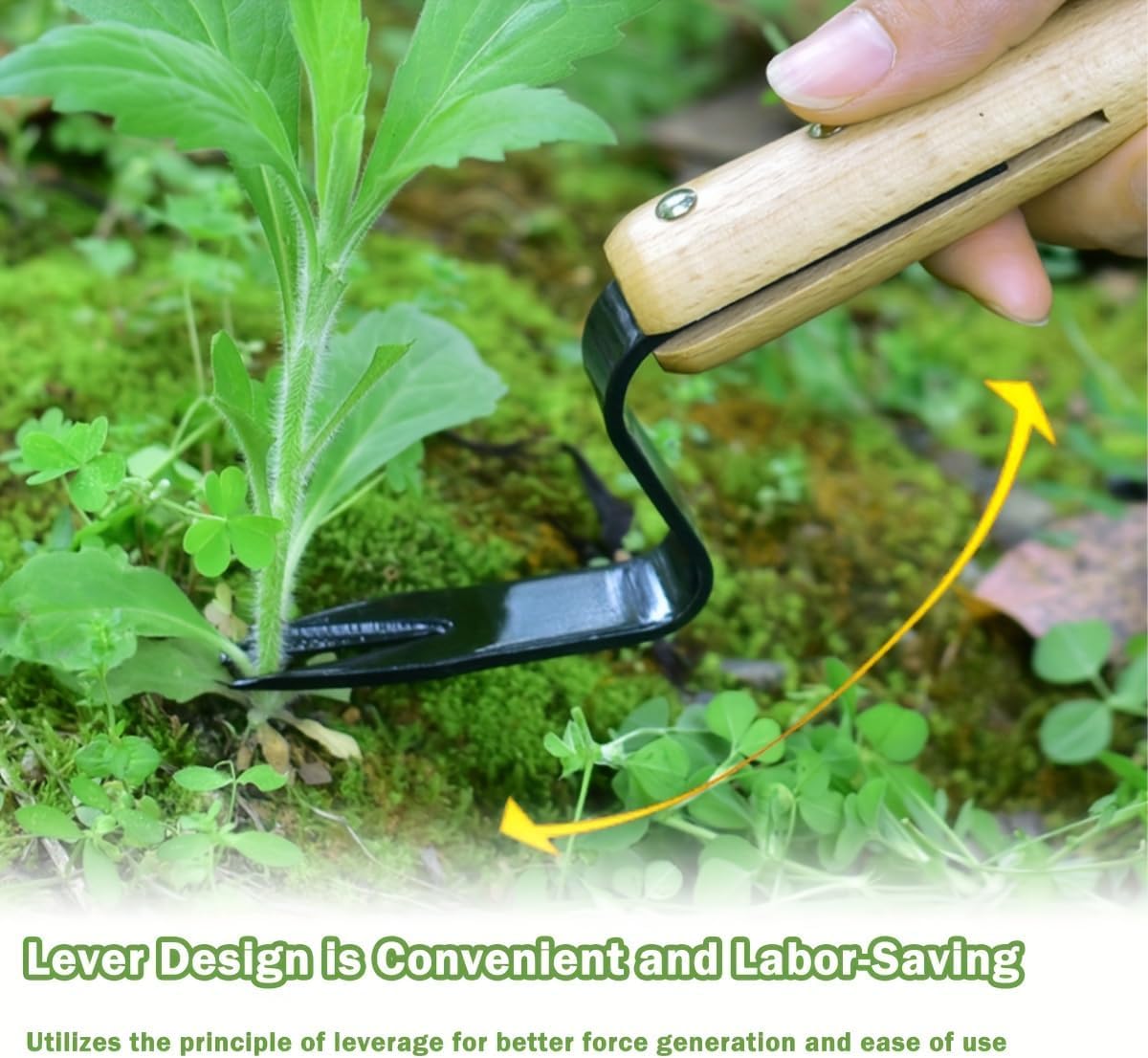 Hand Weeder Tool, Stainless Steel Gardening Weed Puller, Manual Weeding Removal Cutter Tool with Wood Handle for Planting