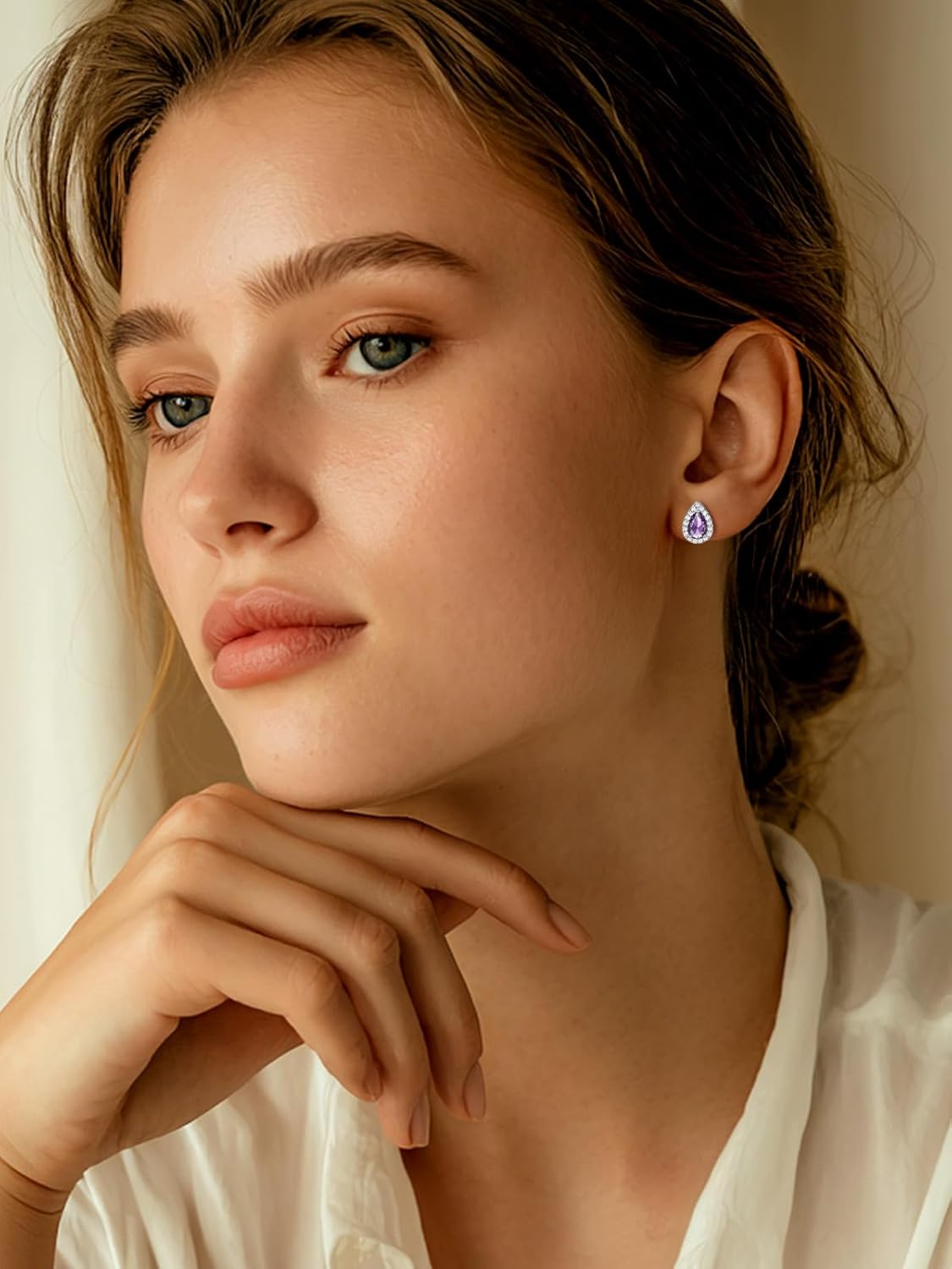 FindChic Teardrop Blue Topaz Earrings December Birthstone Sterling Silver Cubic Zirconia Studs Hypoallergenic Christmas Gifts Wedding Earrings for Brides Everyday - Image 3