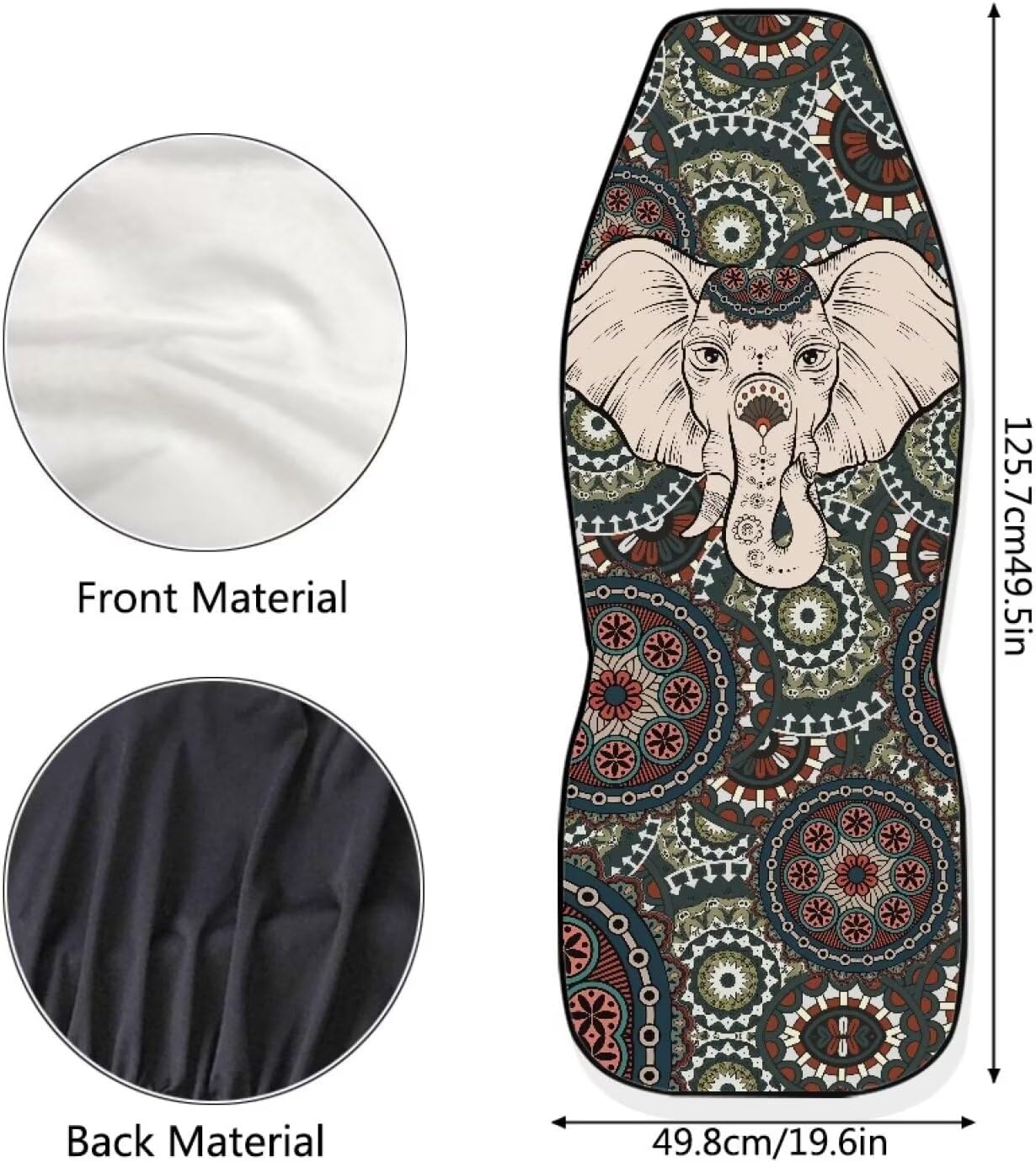 Boho Mandala and Elephant Pattern Car Front Seat Covers Breathable Seat Protector Cover for Summer Universal Fit Car Seat Cover Car Interior Accessories