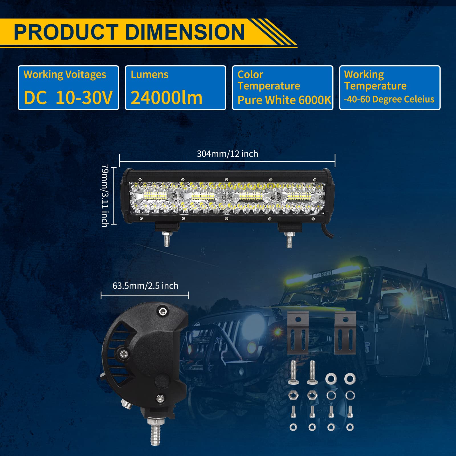 PICAA Barra Led Tres Fila 12 Pulgadas 30.4CM 240W 8D Barra de luz LED 12V Barra de Luces LED con Cable Barra de luz de Trabajo LED para SUV Offroad ATV UTV Tractor 4x4 Coche Auto