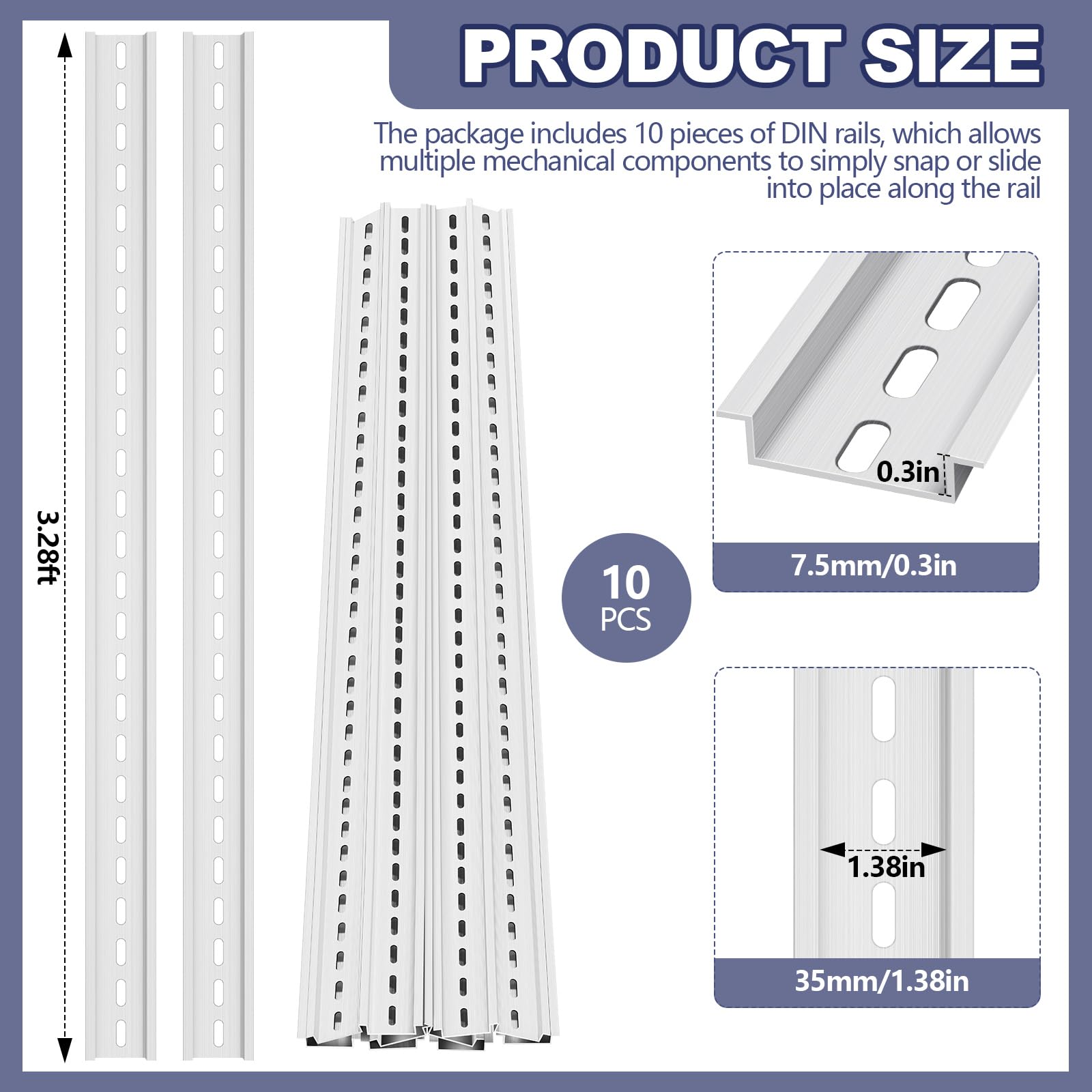 Yaocom 10 Pcs Din Mounting Rail High Slotted Extruded Metal Rail for Hardware Components Mounting Switch Installing Fixed Solid State Relay (Silver,39 x 1.38 x 0.3 Inch)