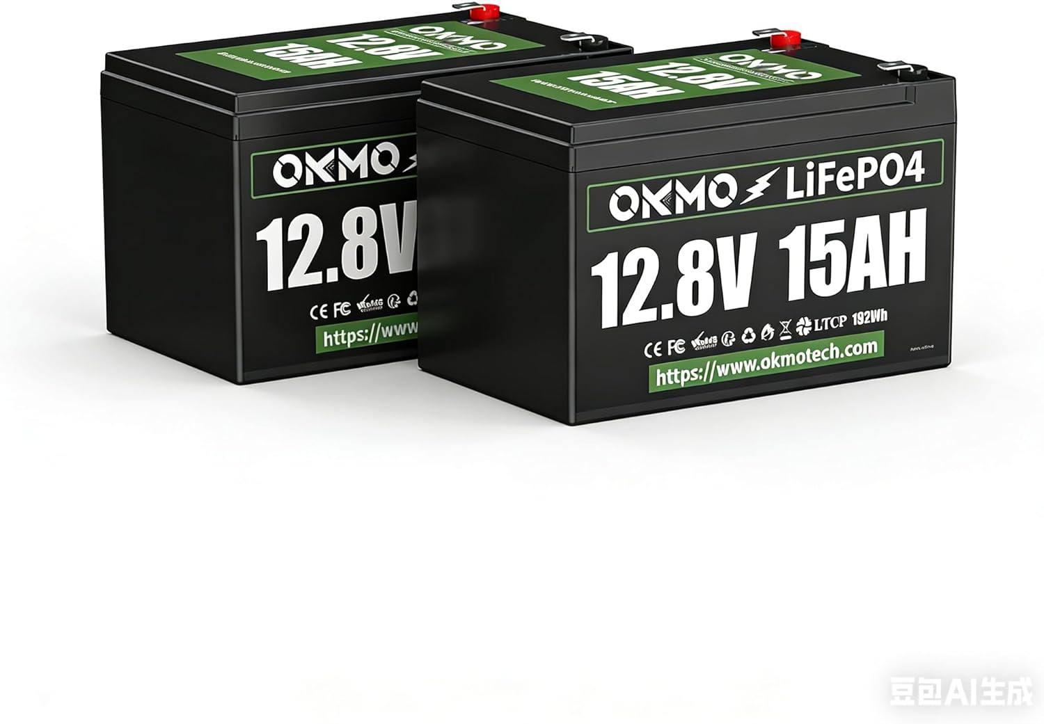 OKMO 12V 15Ah LiFePO4 Lithium Battery(2 Pack), 4000+ Deep Cycles for UPS, Kayak Fish Finder, Solar Panel, Power Wheels Toys, Scooter, Radio