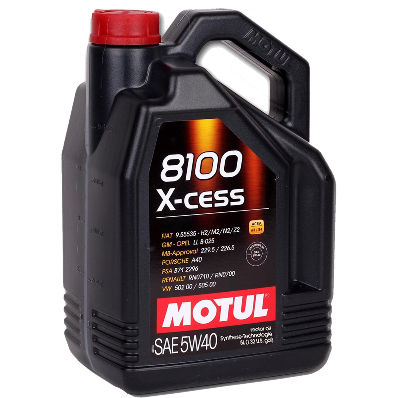 Motul 8100 Xcess 5W-40 API SN/CF Fully Synthetic Engine Oil for Petrol and Diesel Cars (5 L) (102870-4PK)