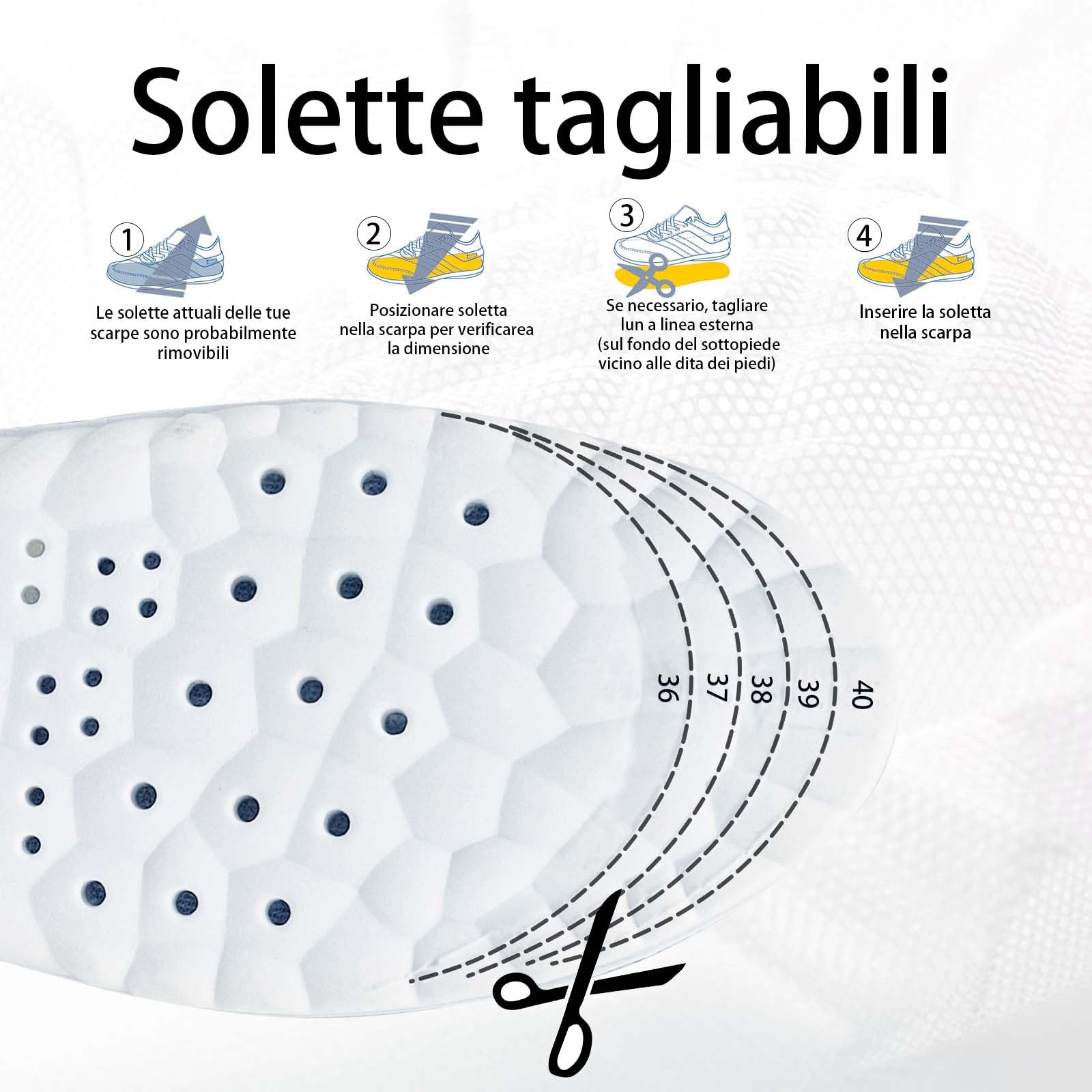 Solette in Memory Foam Donna Solette Scarpe Sportive Plantare - Assorbimento Degli Urti, Ammortizzazione, Comfort 36-40 (Grigio)