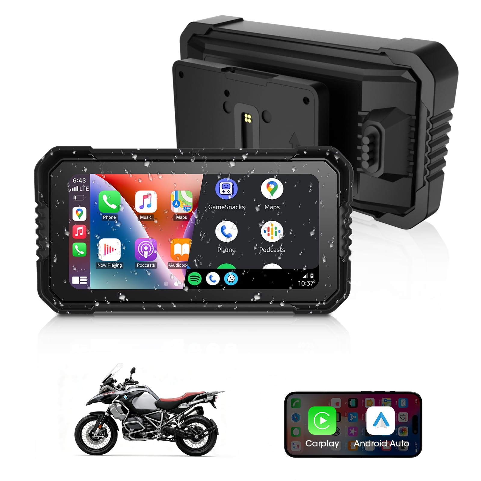 Installation Rapide Écran Carplay pour Motos BMW Écran Tactile 6,25 Pouces | Compatible avec CarPlay et Android Auto Entièrement étanche, Navigation GPS, Double Bluetooth, Plug-and-Play