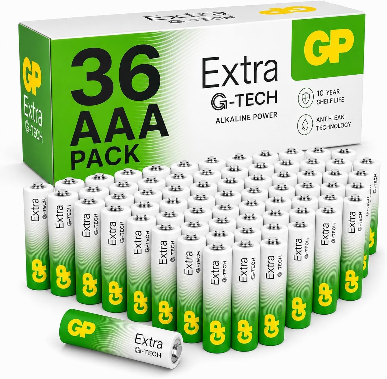GP Extra AAA Batteries Bulk Pack of 36 1.5V Alkaline 10 Yr Life - Anti-Leak