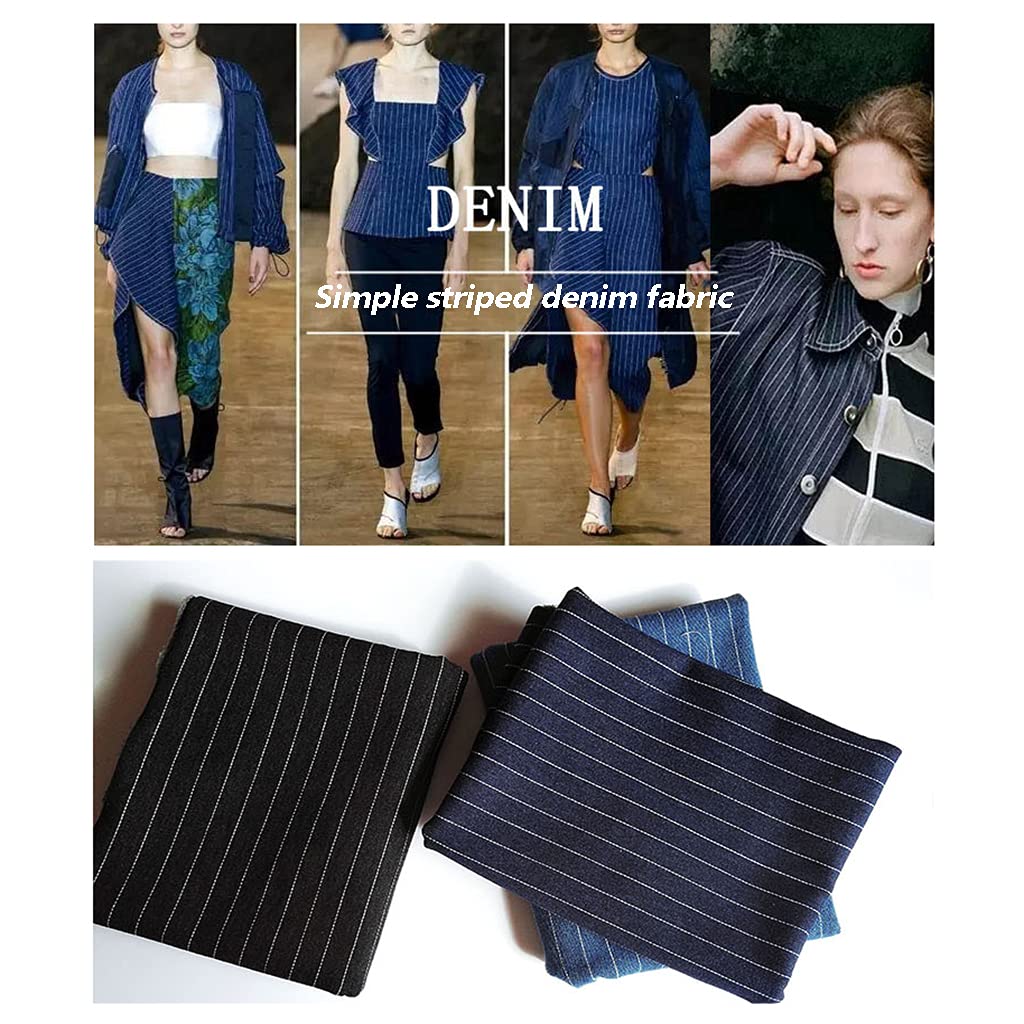Tkanina Denim Stretch z nadrukiem, niebieska bawełniana tkanina dżinsowa w paski, niebieski K i czarny, 150 cm szerokości (czarny 200 cm)