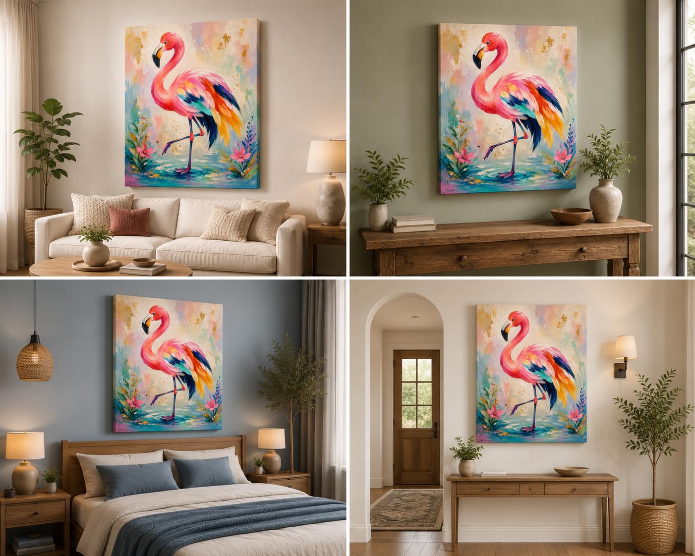 Oil Painting on Stretched Canvas, Flamingo Artwork | Handmade Oil Painting, Vibrant Colours, Ready to Hang, Multiple Sizes-image-13