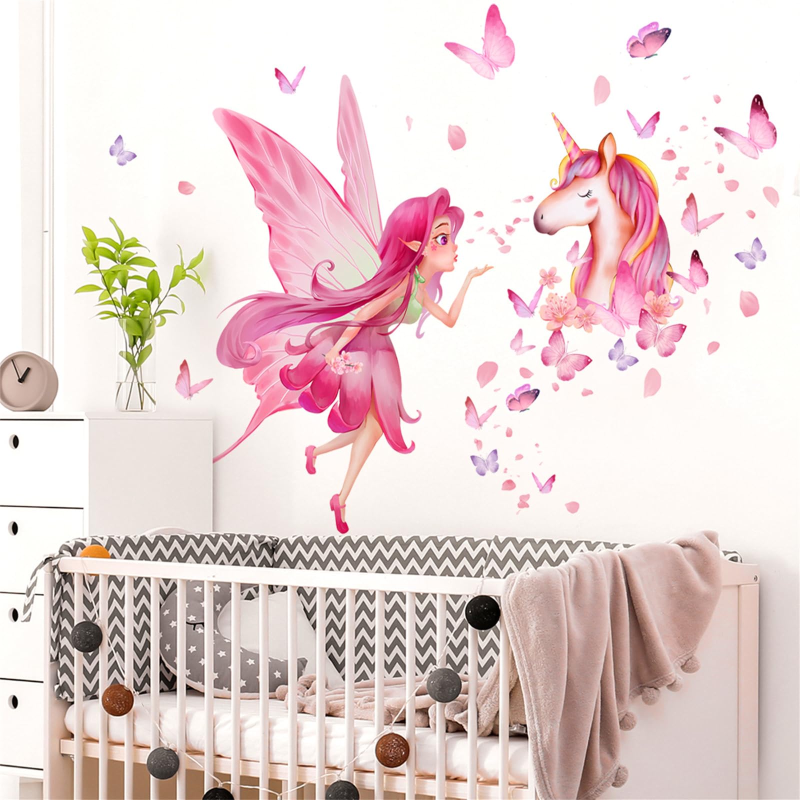Fairy Unicorn Wall Stickers for Girls Bedroom Peel and Stick Pink Fairy & Unicorn Wall Decals with Butterflies - Image 4