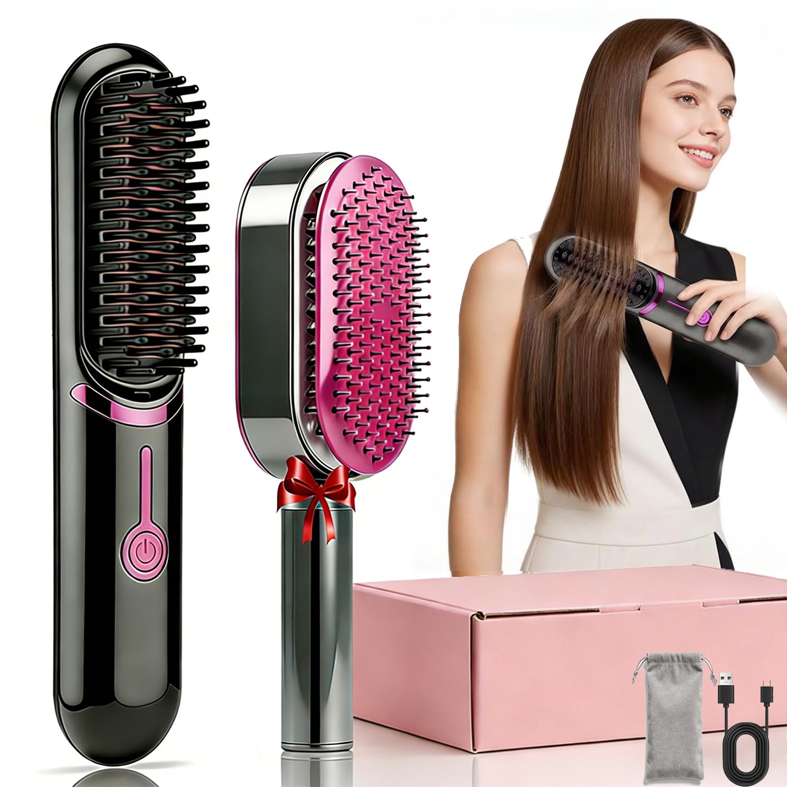 Spazzola lisciante per capelli senza fili, piastre per capelli, spazzola per raddrizzare senza fili, pettine per raddrizzare con funzione di ricarica USB, spazzola per