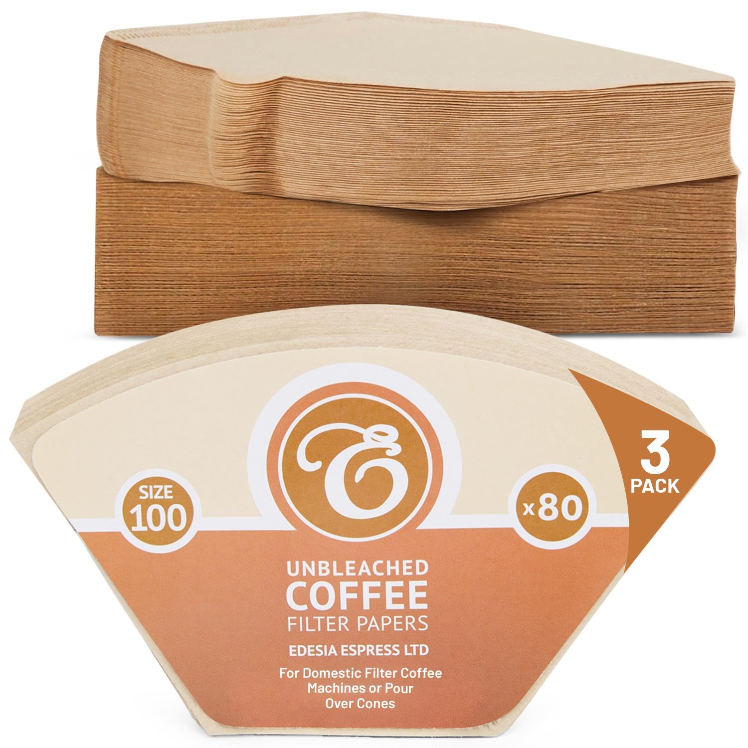Edesia Espress Brown 240 Size 100 Coffee Filter Paper Cones, Unbleached For Melitta Aromaboy By