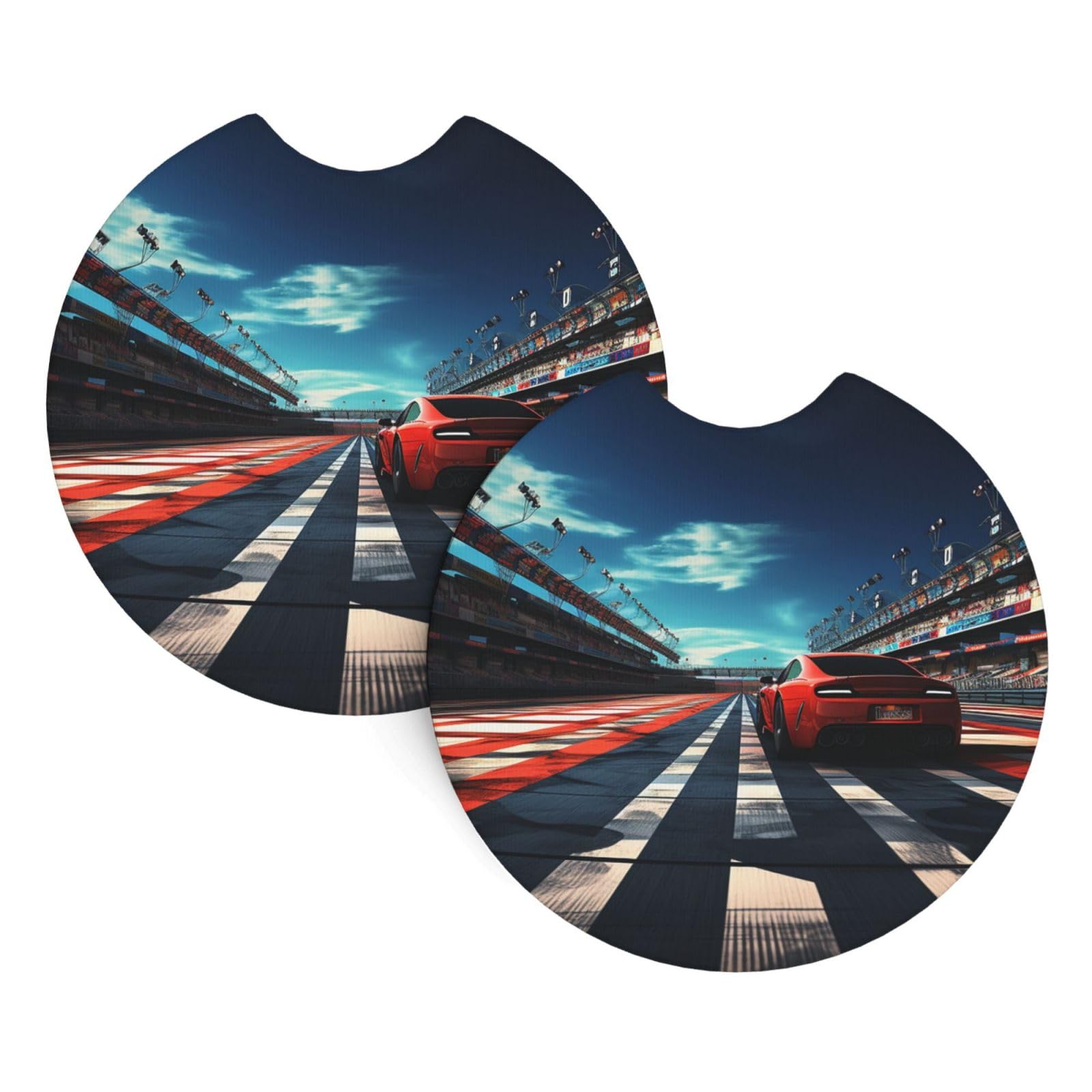 2 Pack Car Coaster for Cup Holders Race Track Car Cup Coaster 2.7" Neoprene Non-Slip Automotive Cup Mat Universal Auto Car Interior Accessories for Women Men Cup Pad