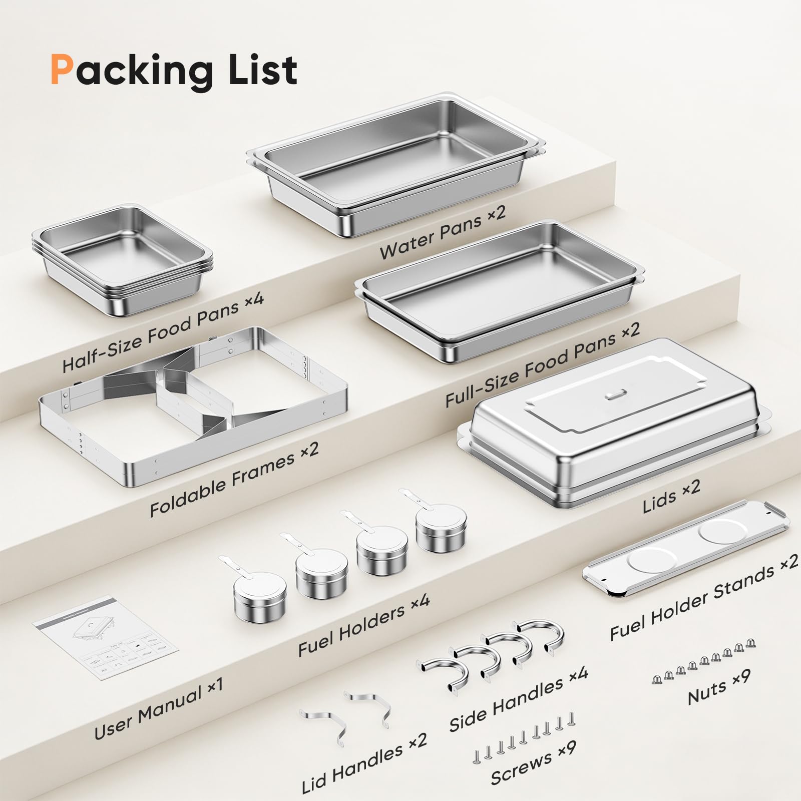 Chafing Dish Buffet 9L, Lot de 2 Chauffe-Plats en Acier Inoxydable Buffet Plat Chauffantou rechaud en Alimentaire pour Buffet,Bain Marie Professionnel,Maintien au Chaud,Traiteur,hôtel,Restaurant