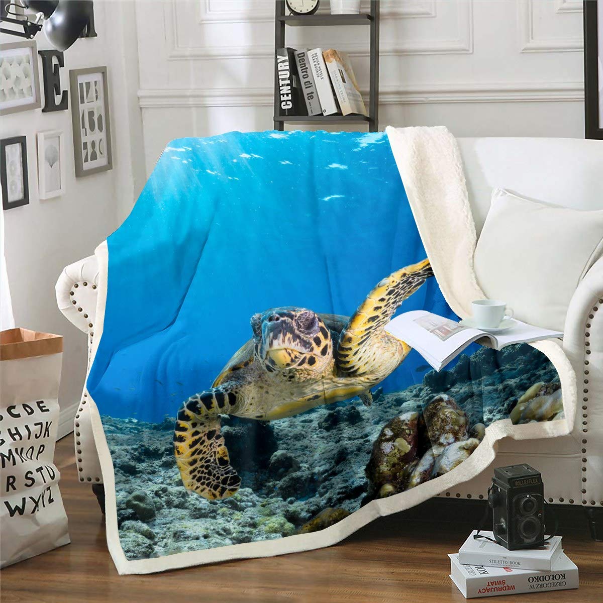 Couverture imprimée tortue de mer plaid polaire 3D pour des soirées cocooning sur le canapé