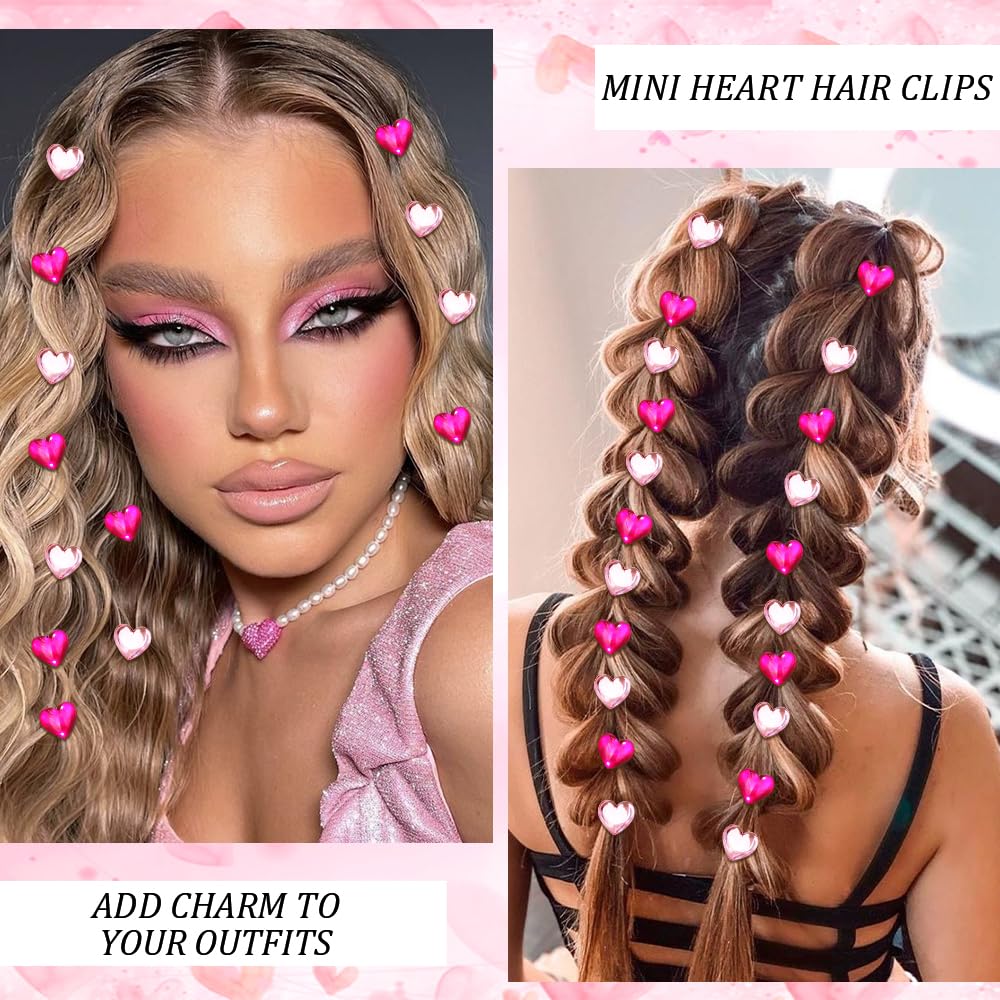 20pcs Mini Rhinestone Heart hair clips for Valentine's Day Pink/Hot Pink Tiny Hair Accessories for Women Girls Cute Small Clips for Date Daily Styling Themed-Party image 5