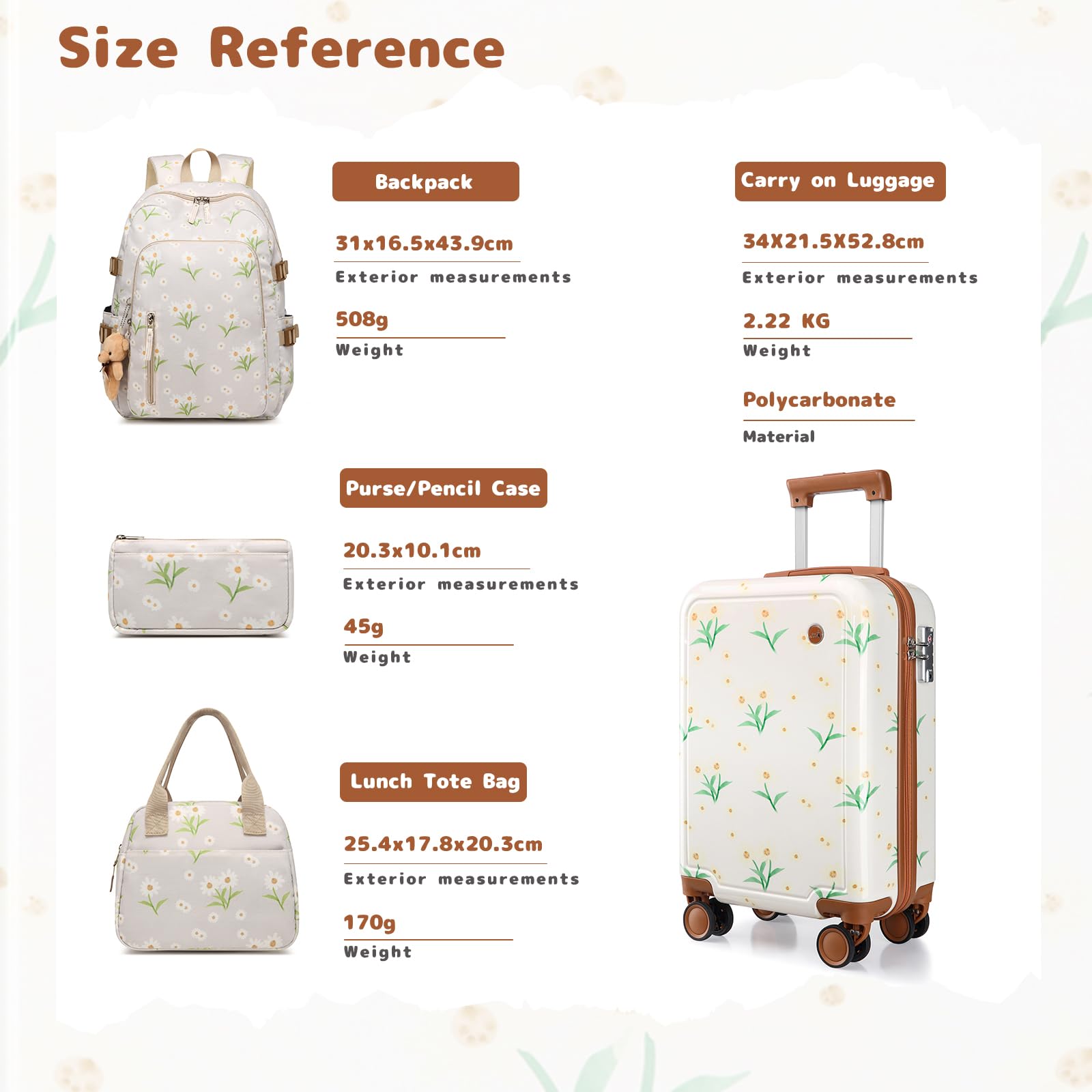 Sea choice Equipaje Infantil Maletas de Viaje Duradero para Niños Maleta con 4 Ruedas Dobles Cierre TSA Juego de Maletas con Mochila Infantil Bolsa (Margarita, Blanco Margarita)