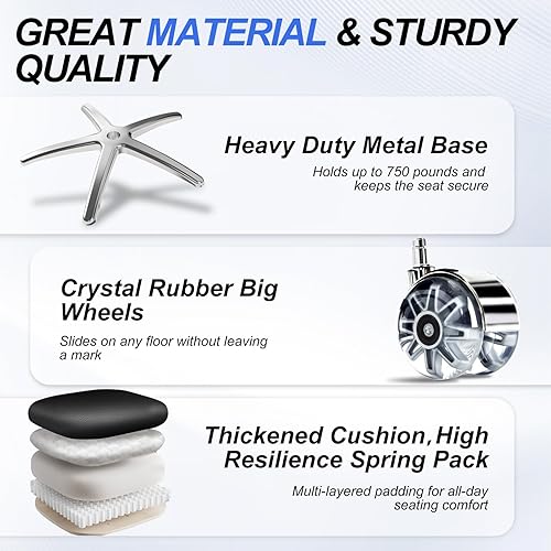 Miniatura 6 de Silla de oficina grande y alta de 650 libras, sillas de oficina resistentes con ruedas de goma duales, silla de escritorio extra ancha, soporte