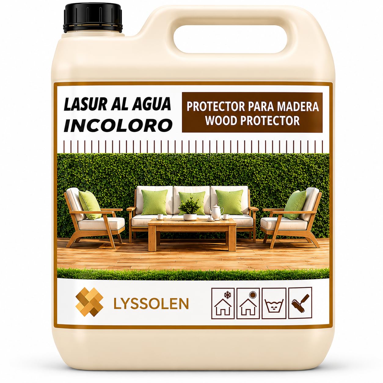 Lasur Protector de Madera Satinado 1L - Incoloro - Barniz al Agua Impermeabilizante para Exterior e Interior - Protección UV y Climática para Terrazas, Vigas y Suelos - Poro Abierto
