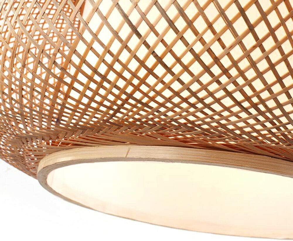 Hand-Woven Bamboo Pendant Light Bamboo Wicker Rattan Lantern Pendant Light Hanging Ceiling Lamp Fixture Wooden Boho Decor for Living Room Bedroom Kitchen Island