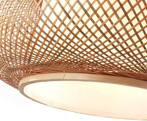 Miniatura 5 de Lámpara colgante de bambú tejida hecha a mano, ratán antiguo, lámpara colgante de techo de madera natural con cable ajustable para sala de estar,