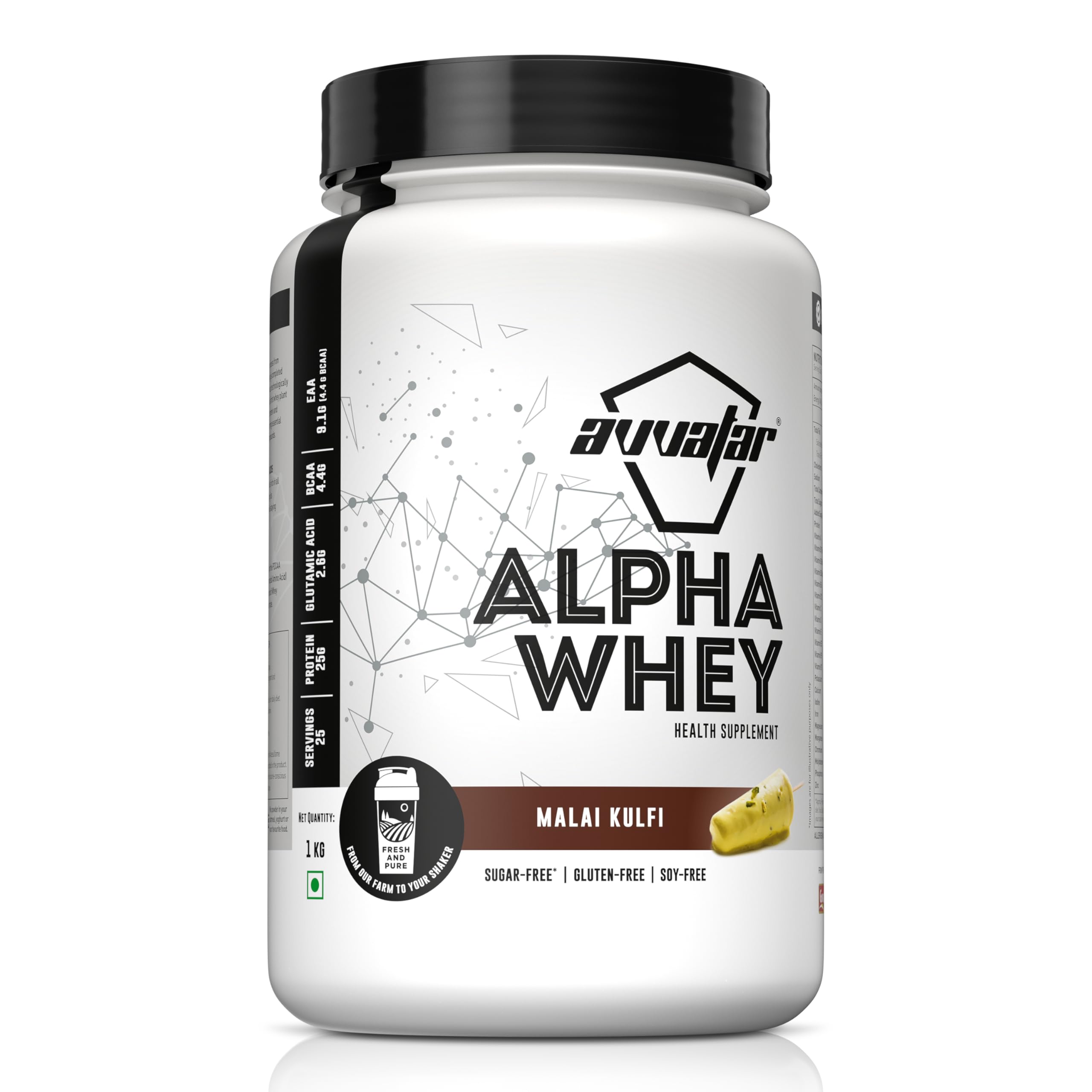 avvatar ALPHA WHEY PROTEIN | 1Kg | Malai Kulfi Flavour | 25g Protein | 25 Servings-picture-16